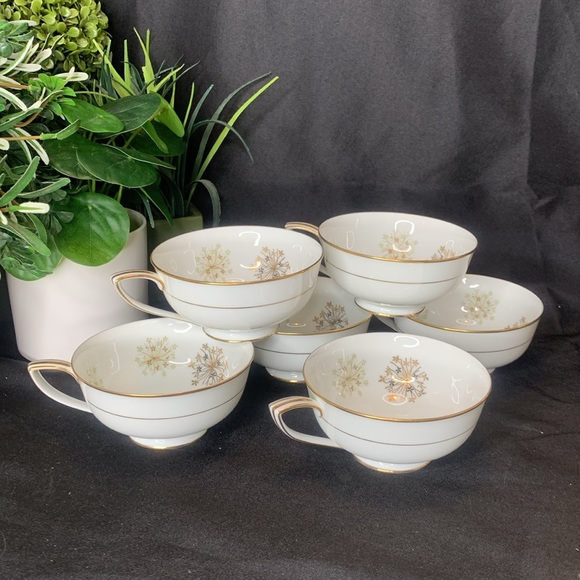 Set of 6 vintage MCM Noritake SNOWFLAKE tea cups - Picture 2 of 6